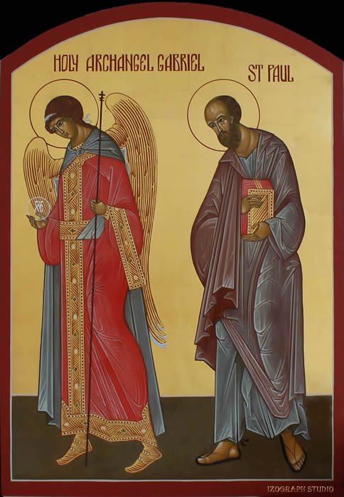 Iconostas Icon of Archangel-Gabriel-and-St-Paul by Anna Gouriev-Pokrovsky