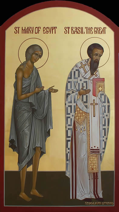Iconostas Icon of St-Mary-of-Egypt-and-St-Basil-the-Great by Anna Gouriev-Pokrovsky